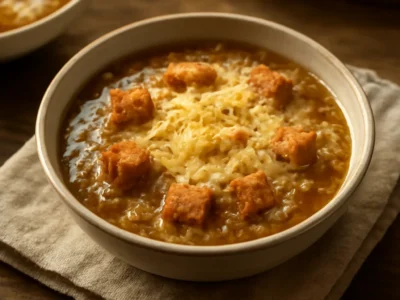 Soupe à l&rsquo;oignon gratinée sans lactose, version réconfortante et savoureuse