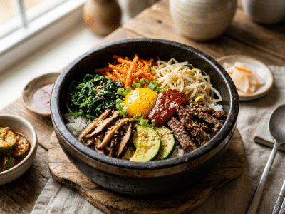 Bibimbap sans gluten et sans soja : bol coréen traditionnel revisité