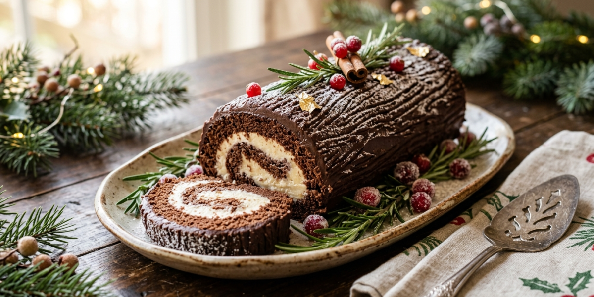 Bûche de Noël sans fruits à coque, sans lactose et sans gluten