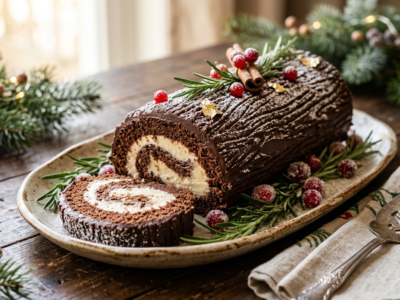 Bûche de Noël sans fruits à coque, sans lactose et sans gluten
