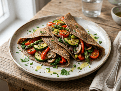 Crêpes de sarrasin garnies de légumes variés sans lactose