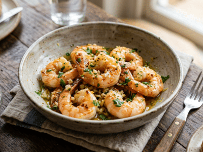 Crevettes sautées à l&rsquo;ail sans lactose et sans gluten