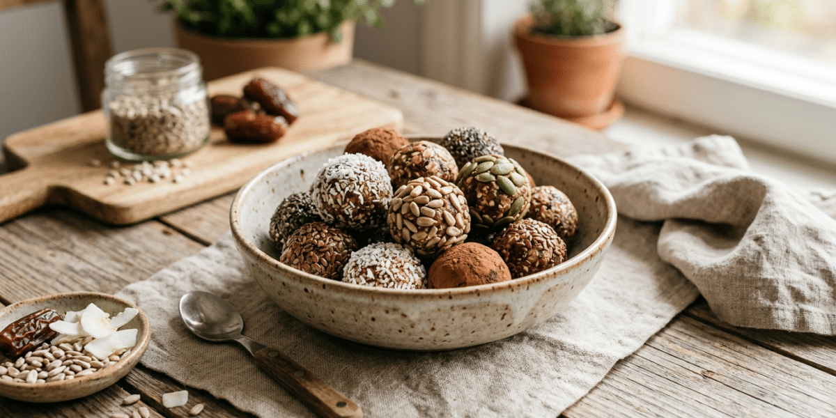 Energy balls sans gluten et sans fruits à coque