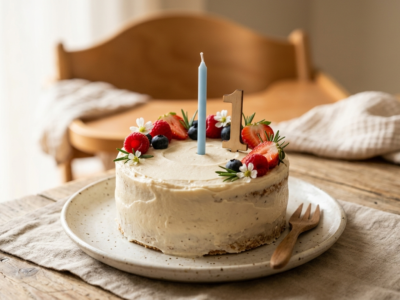 Gâteau d&rsquo;anniversaire pour bébé sans gluten, sans œufs et sans lactose
