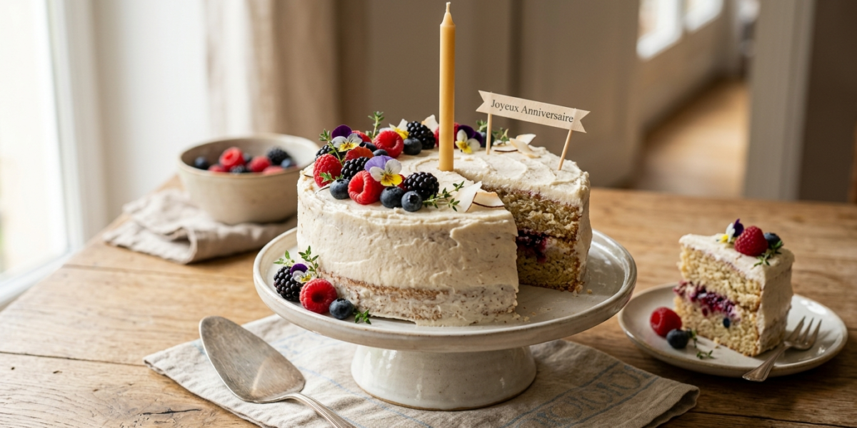 Gâteau d&rsquo;anniversaire sans gluten, sans œuf et sans lait