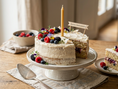 Gâteau d&rsquo;anniversaire sans gluten, sans œuf et sans lait