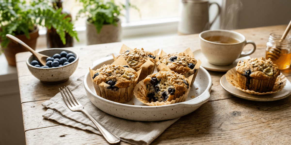 Goûter facile sans arachides et sans gluten : muffins banane et myrtilles
