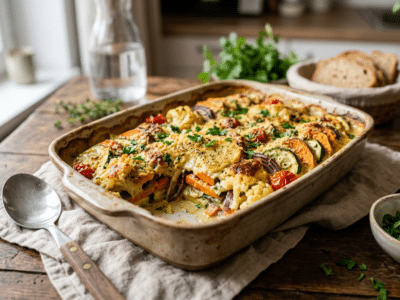 Gratin de légumes au tofu sans lactose et sans gluten