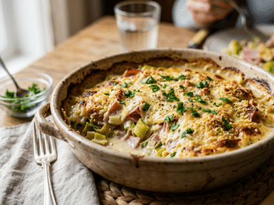 Gratin de poireaux au jambon sans lactose