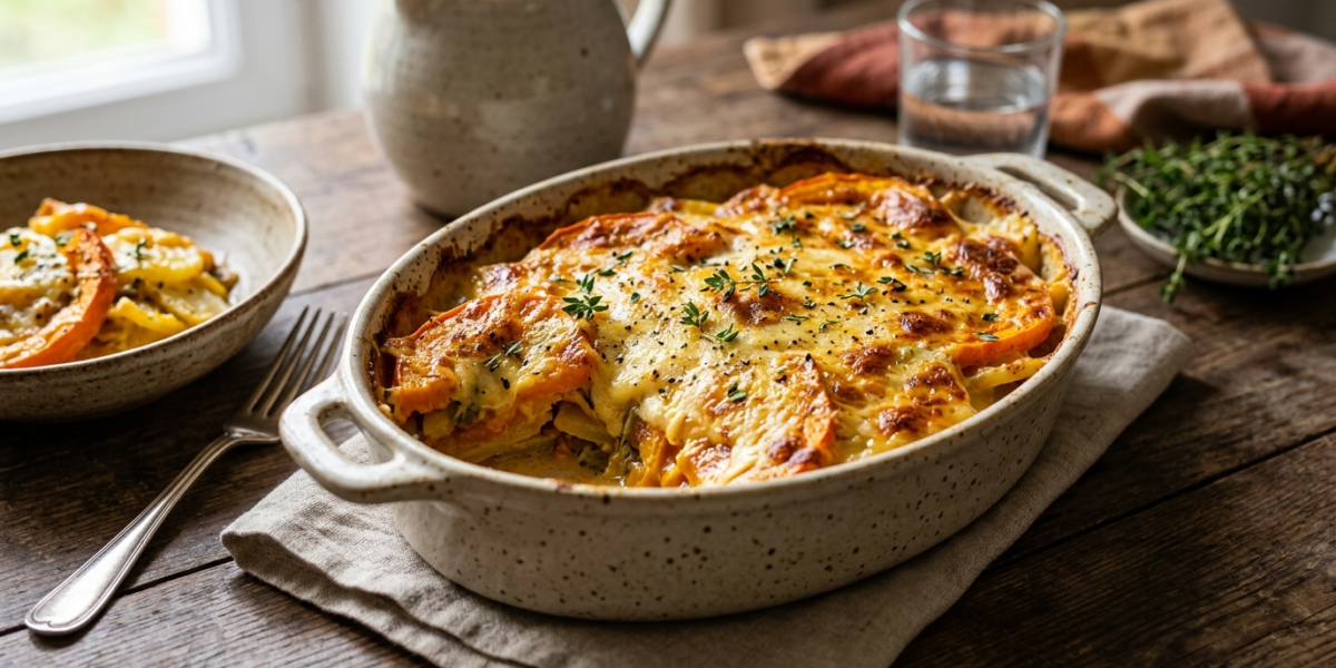 Gratin de potimarron et pommes de terre sans fruits à coque et sans lactose