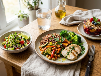 Menu complet sans allergènes maison : entrée, plat et dessert