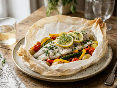 Papillote de bar sans lactose et sans gluten