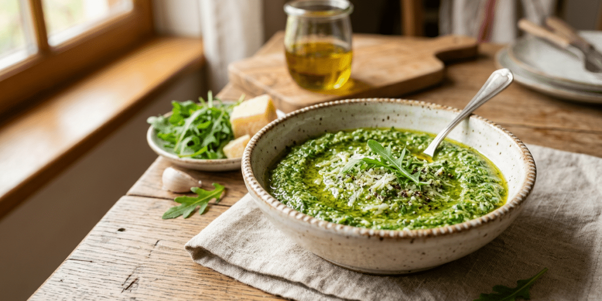 Pesto de roquette sans fruits à coque et sans gluten