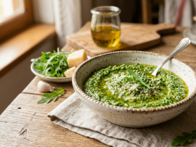 Pesto de roquette sans fruits à coque et sans gluten