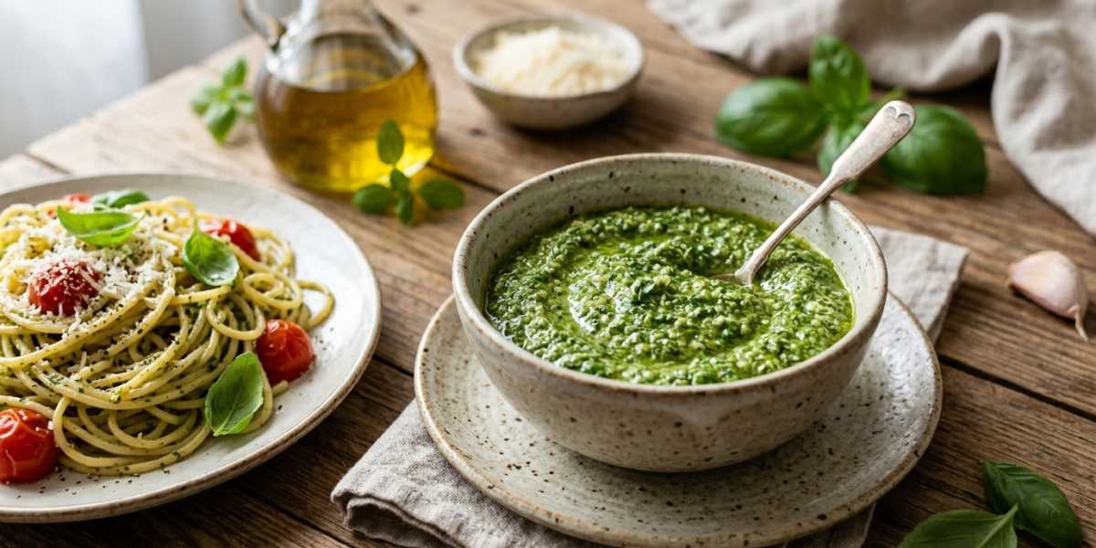 Pesto sans pignons de pin et sans fruits à coque