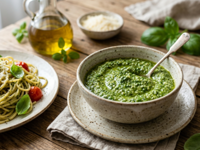 Pesto sans pignons de pin et sans fruits à coque
