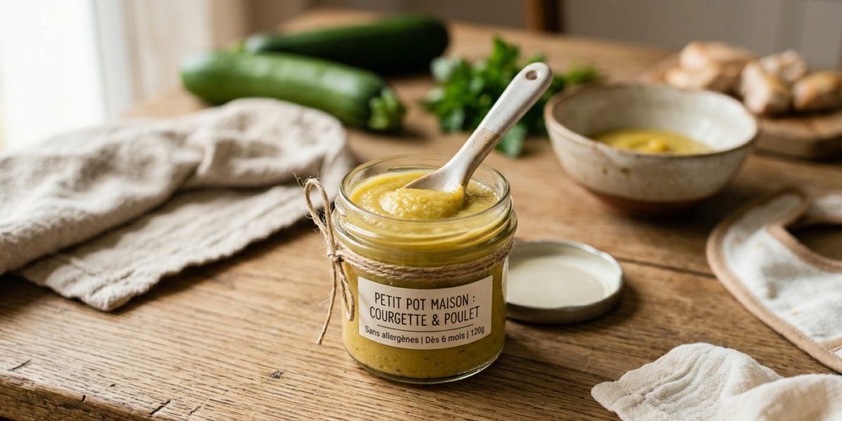 Petit pot maison pour bébé à la courgette et au poulet sans allergènes