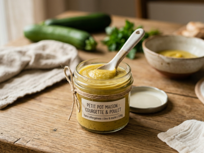 Petit pot maison pour bébé à la courgette et au poulet sans allergènes