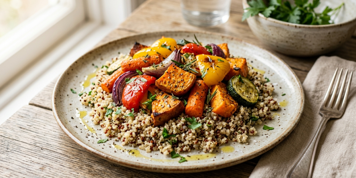 Plat sans les allergènes principaux : Légumes rôtis au quinoa parfumé