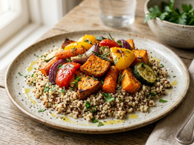 Plat sans les allergènes principaux : Légumes rôtis au quinoa parfumé