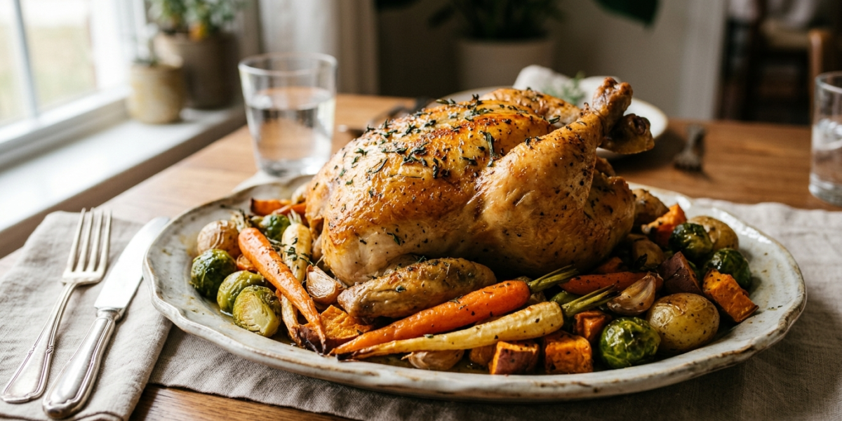 Poulet rôti aux légumes de saison – Plat complet sans fruits à coque, sans soja et sans gluten