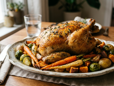 Poulet rôti aux légumes de saison – Plat complet sans fruits à coque, sans soja et sans gluten