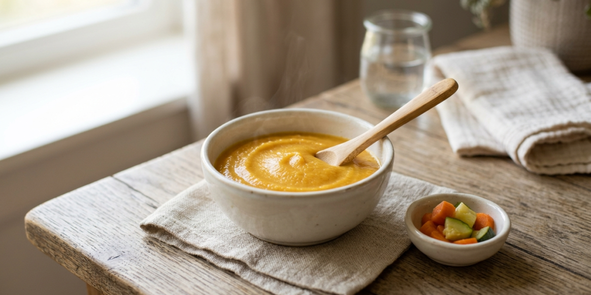 Purée douce de légumes pour bébé de 6 mois sans allergènes