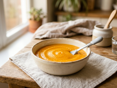 Purée pour bébé à la carotte et patate douce sans allergènes