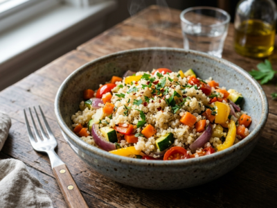 Quinoa aux légumes sautés sans gluten, sans lactose et sans soja