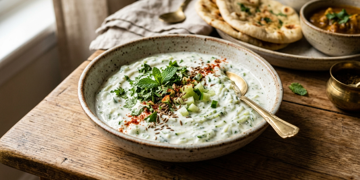 Raita sans lactose au concombre, une salade indienne fraîche et légère