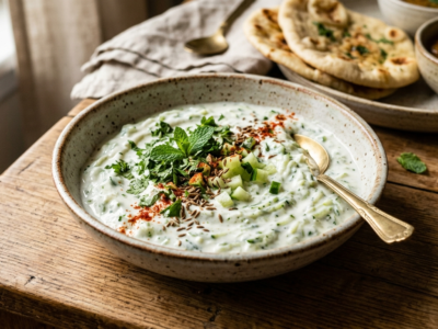 Raita sans lactose au concombre, une salade indienne fraîche et légère