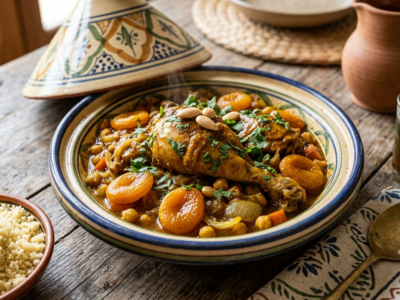Recette orientale sans sésame : Tajine de poulet aux abricots et épices douces