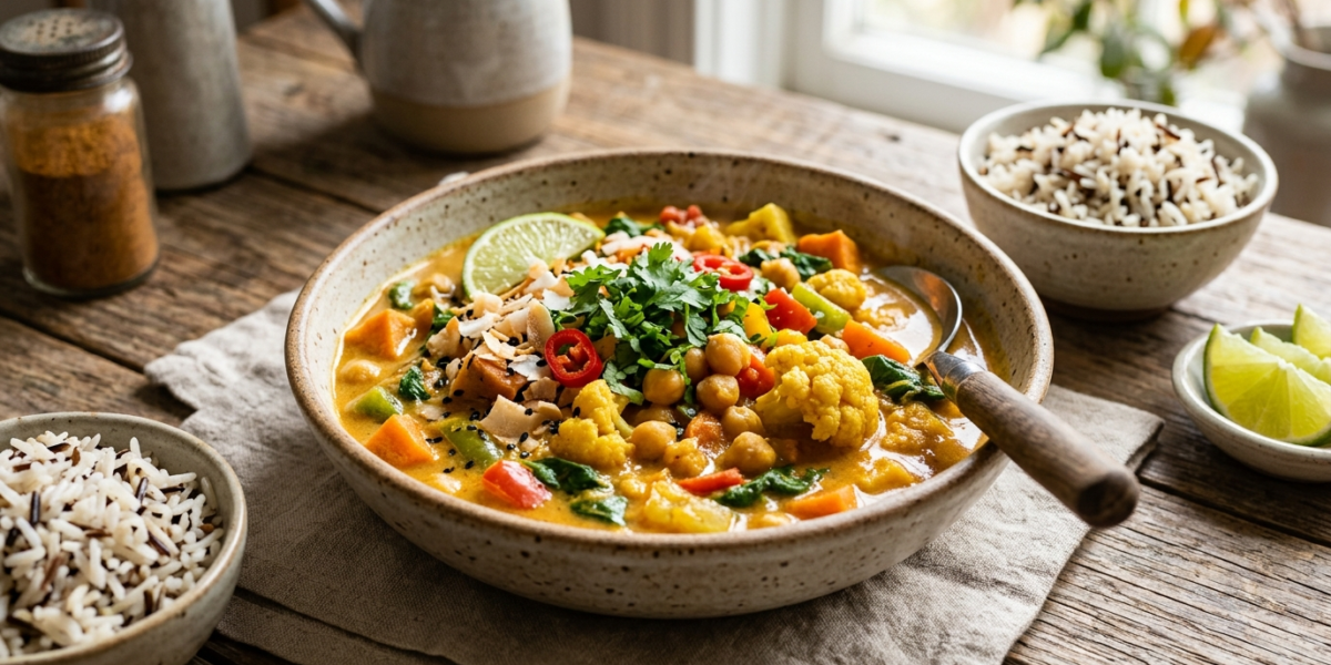 Recette Végane Sans Soja et Sans Gluten : Curry de Légumes aux Pois Chiches