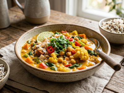 Recette Végane Sans Soja et Sans Gluten : Curry de Légumes aux Pois Chiches