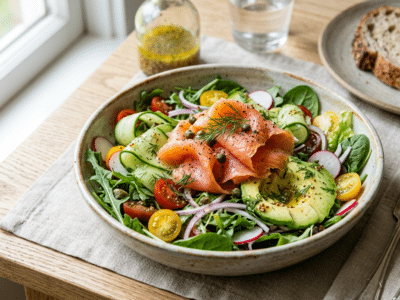 Salade composée au saumon fumé sans lactose