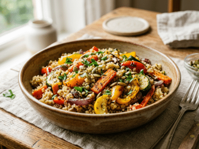 Salade de quinoa aux légumes rôtis, sans gluten et sans lactose