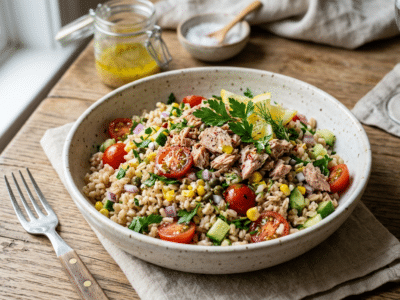 Salade de riz complet au thon sans gluten