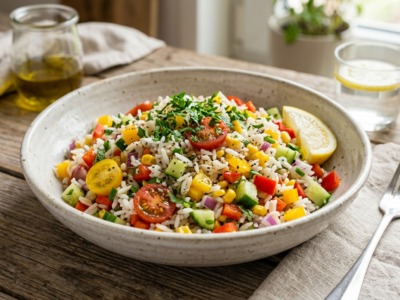 Salade de riz fraîche sans noix de cajou