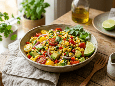 Salade fraîche de maïs et avocat sans gluten ni lactose