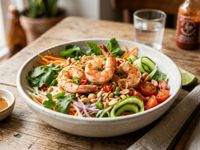Salade thaïe de crevettes sans gluten ni lactose