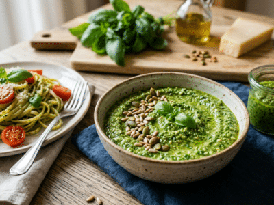 Sauce pesto sans fruits à coque