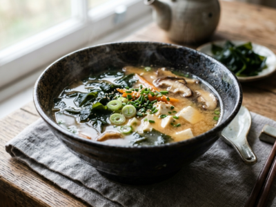 Soupe miso sans soja aux algues et légumes