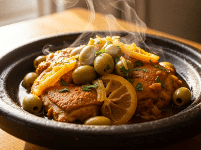 Tajine de poulet aux olives sans gluten et sans lactose