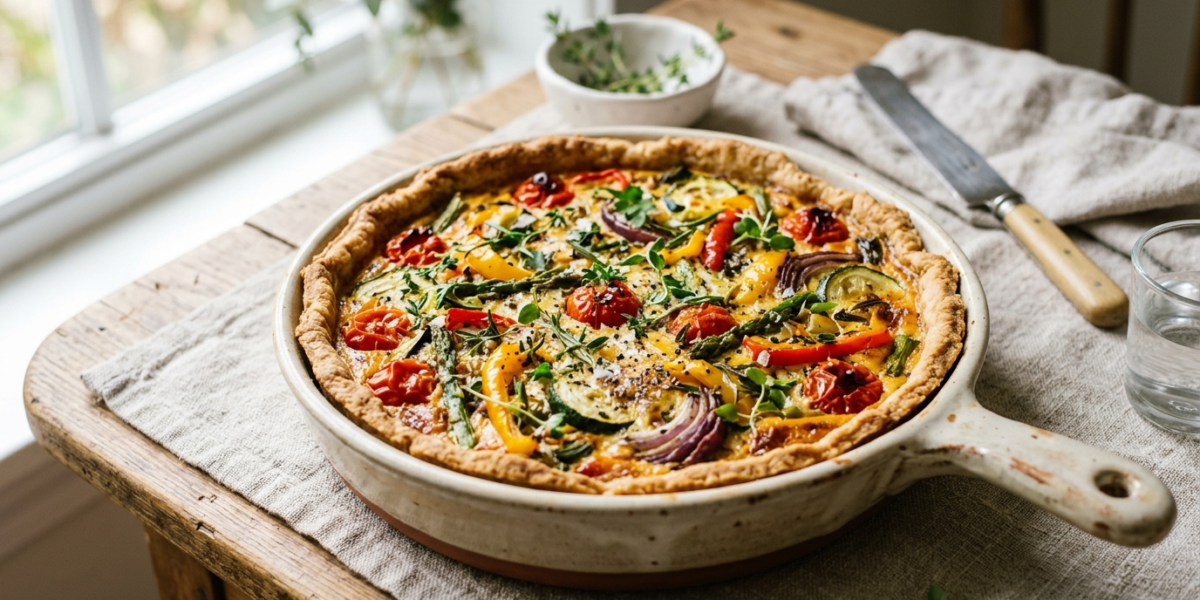 Tarte sans gluten, sans œuf et sans lactose aux légumes de saison