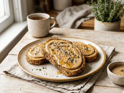 Tartines sans gluten et sans œufs au beurre de sésame