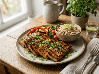 Tofu mariné grillé sans gluten et sans lactose