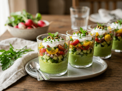 Verrines de légumes fraîches sans gluten et sans lactose