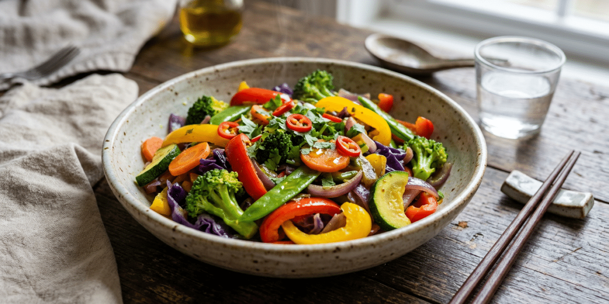 Wok de légumes coloré sans soja ni sésame