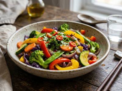 Wok de légumes coloré sans soja ni sésame