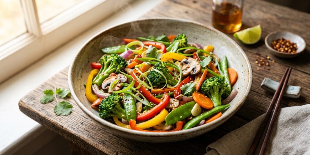 Wok de légumes croquants sans sauce soja